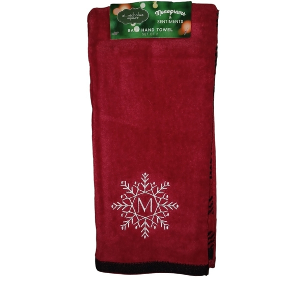 MONOGRAMS SENTIMENTS Three 2-Pack Sets Snowflake Red White Hand Towels - Picture 3 of 7